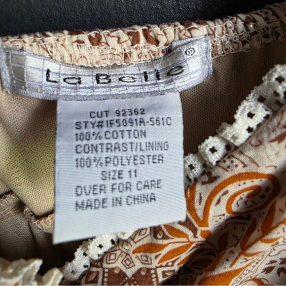 La Belle Baby Doll Bust Smocked Waist Lined Knee Lace Trim Midi Dress VTG Sz 11 - Picture 9 of 14